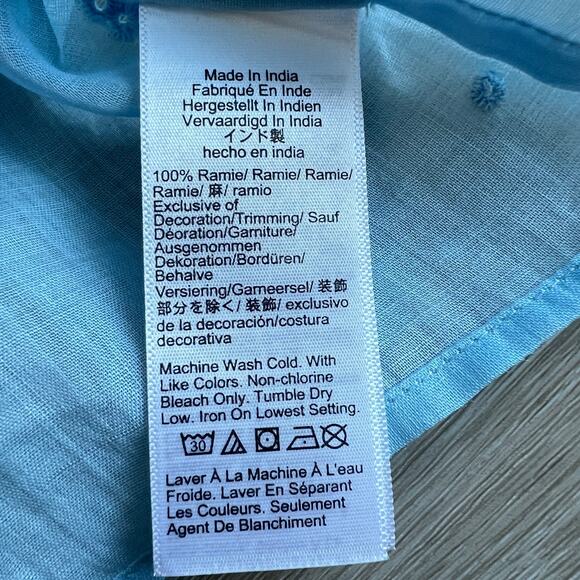 J Crew Tie Front Eyelet Top In Ramie XS Sheer Blue Preppy Flaws - Picture 10 of 15